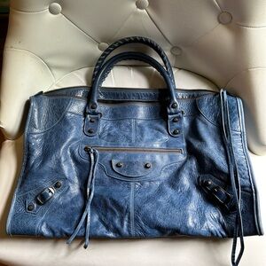 Balenciaga Navy Blue Leather Tote